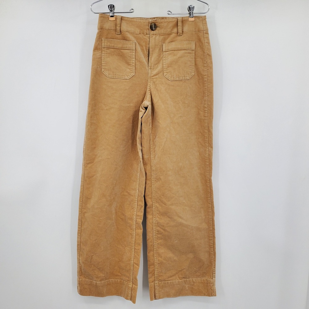 Talbots 4 Tan Corduroy Wide Leg Patch Pocket High Rise Pants Preppy Office Boho
